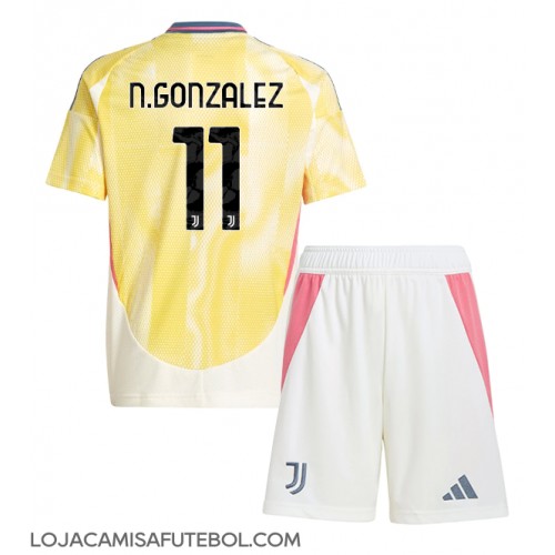 Camisa de Futebol Juventus Nicolas Gonzalez #11 Equipamento Secundário Infantil 2024-25 Manga Curta (+ Calças curtas)